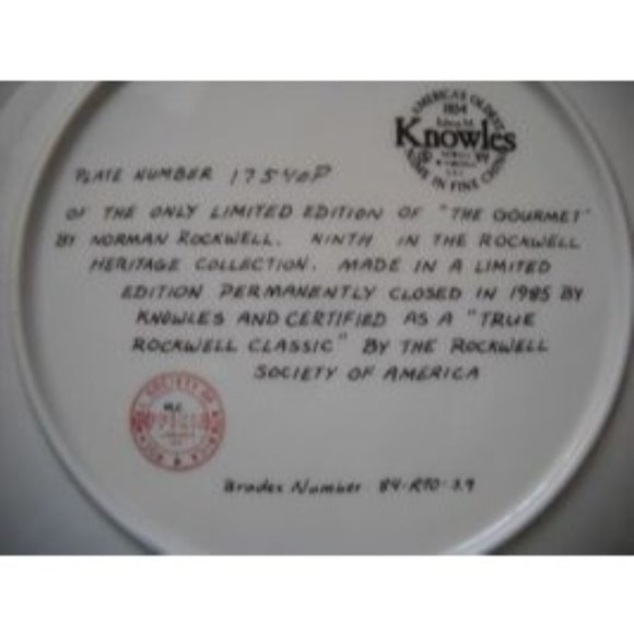 Norman Rockwell 1985 The Gourmet Knowles Fine China Heritage Collection Plate - Picture 3 of 5